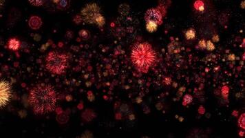 Loop firework particles animation on black abstract background video