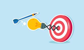 A punching machine with a light on a target board hits an arrow, illustration of preventing and altering business targets based on ideas and innovations vector