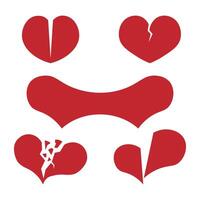 Collection of broken and damaged red color hearts icons vector