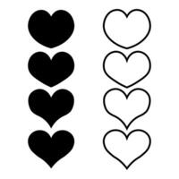 Black and white collection of various heart shapes icon vector
