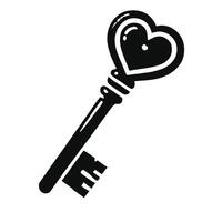 A black and white illustration of a key with a heart vector