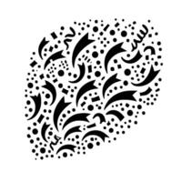 A black and white drawing of a flower with many different shapes vector
