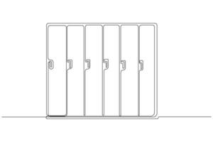 Locker continuous line art drawing. School locker outline isolated on white background. vector