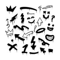set of random graffiti doodle hand drawn with dripping wet paint design element vector