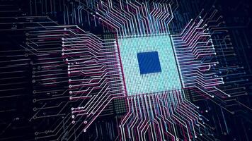 Graphic animation of working computer processor with many connections. video