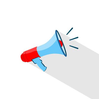 Megaphone circle icon with long shadow. Flat design style. Megaphone simple silhouette. Modern, minimalist, round icon in stylish colors. Web site page and mobile app design