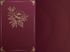 luxury wedding invitation card in red with gold flower and transparent mandala background vector