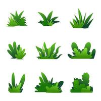Illustration of various shapes of bushes and green grass in cartoon style vector
