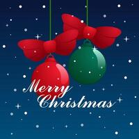 Illustration of a Merry Christmas greeting background design with decorative ball ornaments on a blue background vector