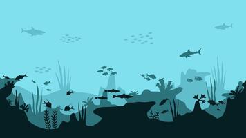 Landscape illustration of seabed with coral reefs and fishes vector
