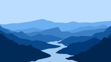 Landscape illustration of a river and mountain range vector