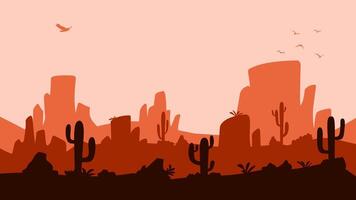 Landscape illustration of wild west desert with cacti and butte vector