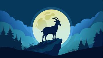 Goat at stone night vibes, with blue moon vector