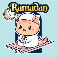 Cat waiting for iftar ramadan vector