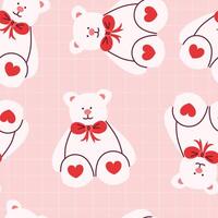 Cute Teddy Bear Pattern With Hearts on Pink Background vector