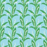 Seamless Lily of the Valley Pattern on Light Blue Background vector