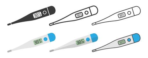Thermometer icon symbol shape set. Medical digital thermometer for fever measurement diagnostic logo sign collection. illustration image. Isolated on white background. vector