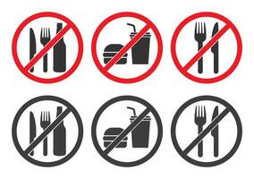 Do not eat or drink sign symbol icon set. No eating or drinking logo collection. Prohibition, prohibited, not allowed, ban, forbidden. illustration image. Isolated on white background. vector