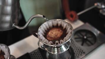 Close Up of Pour Over Coffee Brewing in Modern Cafe Setting video