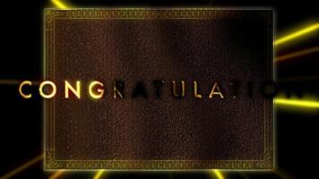 Background material with luxury gold award frame appearing on line light background and congratulatory text appearing video