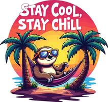 Chill Sloth Vibes Fun Cartoon Summer T Shirt Design vector