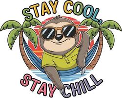 Relax and Unwind Quirky Sloth in Hammock Summer Tee vector