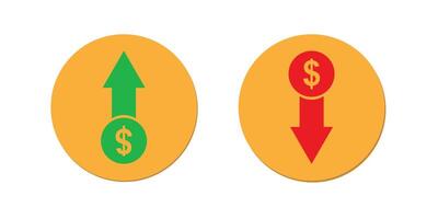 Dollar rate increase icon set, coin sign with arrow up and down. vector