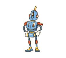 Cartoon retro groovy robot character with antenna vector