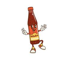 Cartoon groovy salsa sauce bottle character vector