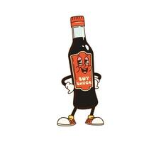Cartoon groovy soy sauce bottle funny character vector