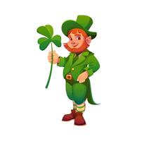 Cartoon leprechaun character with shamrock clover vector