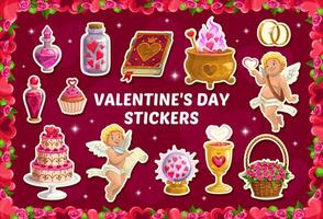 Valentine day cupids and gifts stickers pack vector