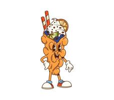 Cartoon groovy Hong Kong bubble waffle character vector