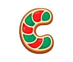 Gingerbread letter C adorned with red green icing vector