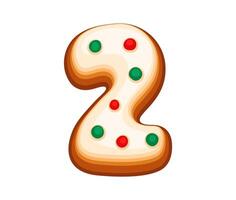 Festive gingerbread number 2 with icing and candy vector
