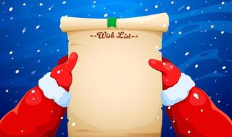 Santa Claus holding a Christmas wish list in hands vector