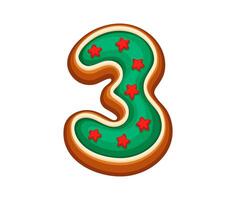 Number 3 gingerbread cookie with green icing vector