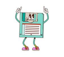 Retro groovy computer diskette cartoon character vector