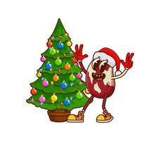 Christmas kidney bean groovy character at tree vector