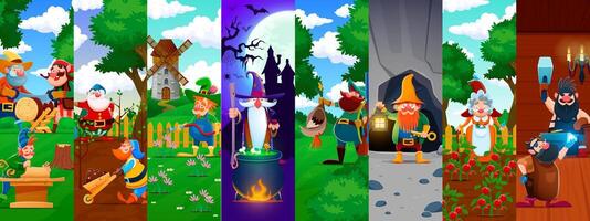 Cartoon dwarf and gnome characters collage vector