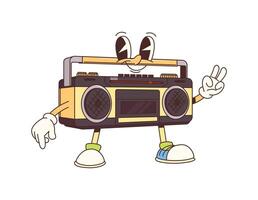 Groovy cartoon retro music player funny character vector