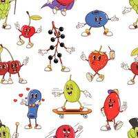 Cartoon groovy berry characters pattern background vector