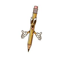 Groovy pencil school stationery cartoon character vector