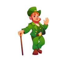 Cheerful cartoon leprechaun with walking cane vector