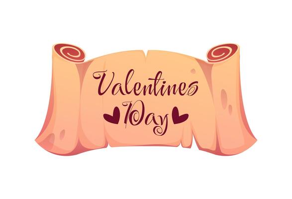 Valentine Day scroll with lettering and hearts