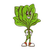 Cartoon groovy green spinach vegetable character vector