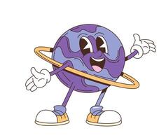 Cartoon retro groovy galaxy planet character vector