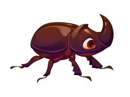 Cartoon funny rhinoceros beetle insect character vector