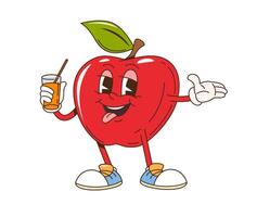 Groovy retro cartoon red apple fruit character vector