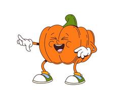 Cartoon retro groovy pumpkin character laughing vector